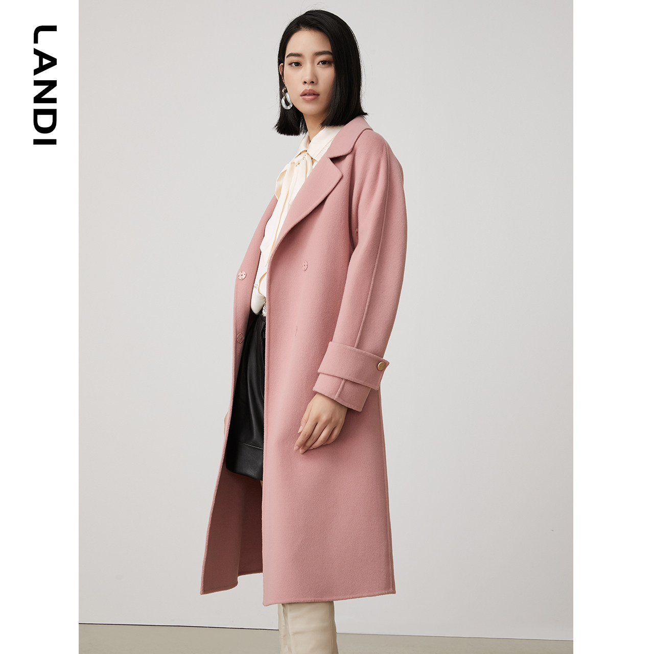 半价清仓/粉色v领廓形外套Blush Pink Wool Coatni