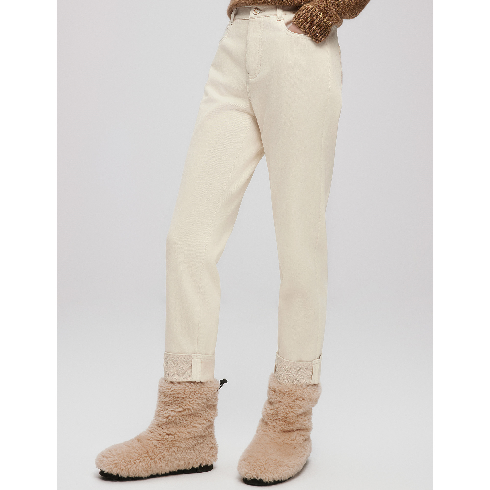 【新疆长绒棉】ELSEWHERE珂思商场同款翻边烟管牛仔裤2025冬新款 - 图0