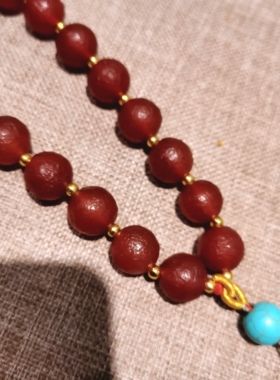 藏传风化高油包浆老玛瑙橘皮纹老文玩亚光磨砂手串18粒手持十八子