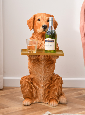 客厅落地摆件托盘拉布拉多狗树脂