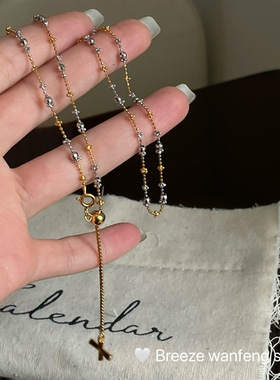 S925纯银意大利锁骨链车花珠十字豆豆仙女链抽拉项链女小众设计感