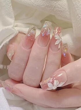 纯手工光疗穿戴甲遇见温精灵冰花批发成品重复使用美甲贴片可拆卸