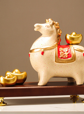 陶瓷马上有钱摆件新中式客厅电视