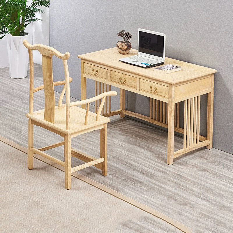 新中式禅意家具明清古典榆木书桌椅简约原木电脑办公桌书房茶室 - 图1