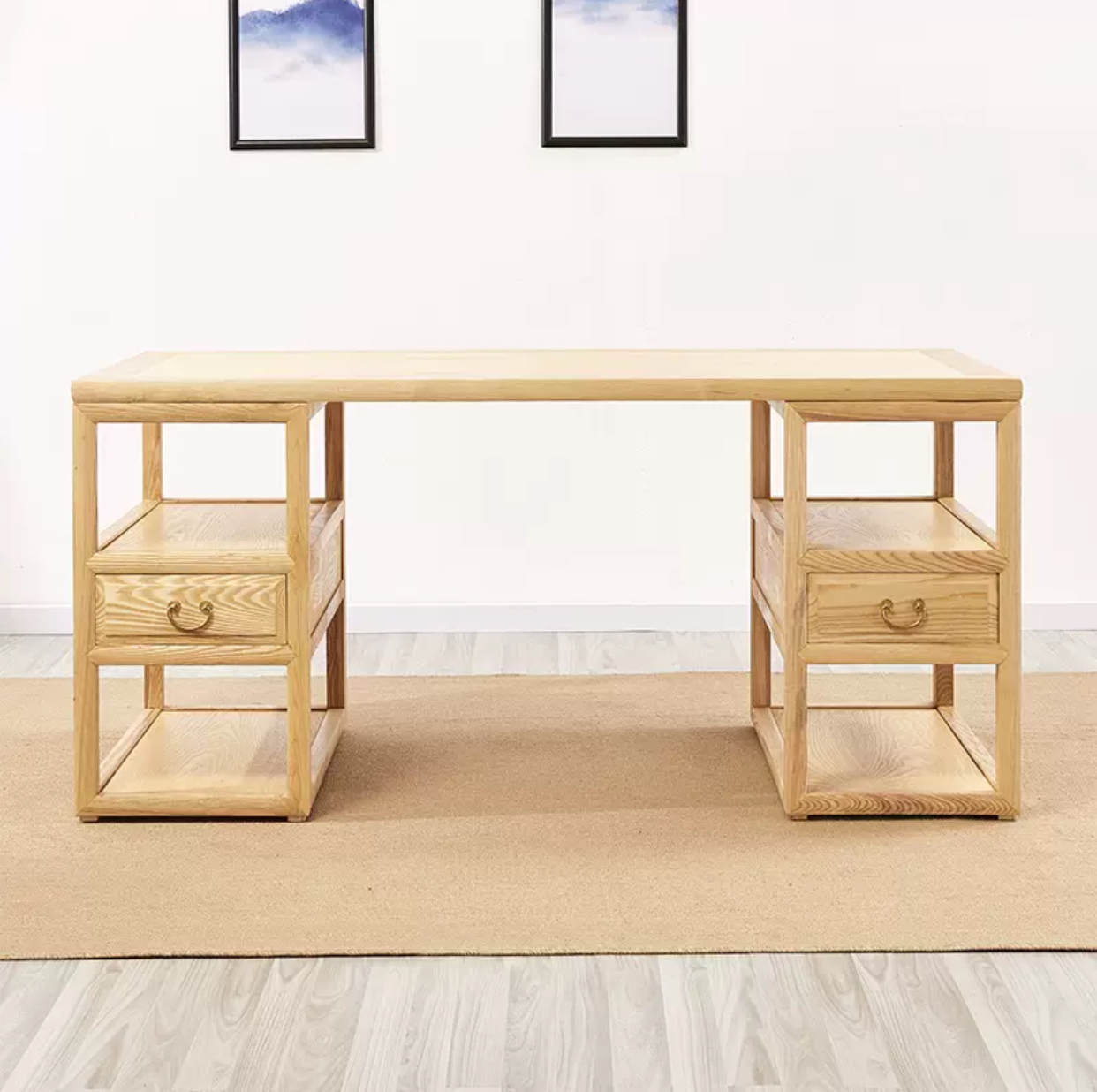 新中式禅意家具明清古典榆木书桌椅简约原木电脑办公桌书房茶室 - 图3