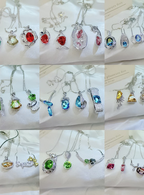 秋冬款欧美风镶钻彩色水晶镀真金短款项链女士气质锁骨链项饰品