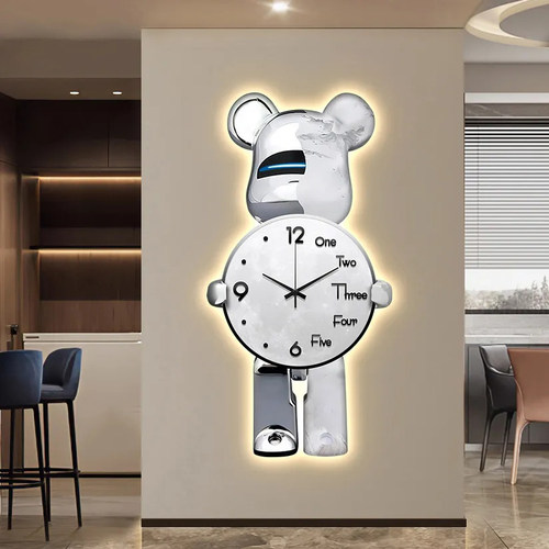 简约暴力熊创意钟表挂钟客厅时钟玄关轻奢时尚挂表现代大气装饰-图0