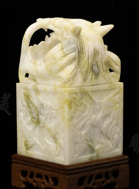 天然蓝田玉龙头玉玺印章摆件公司企业纪念品客厅玄关酒柜装饰礼品