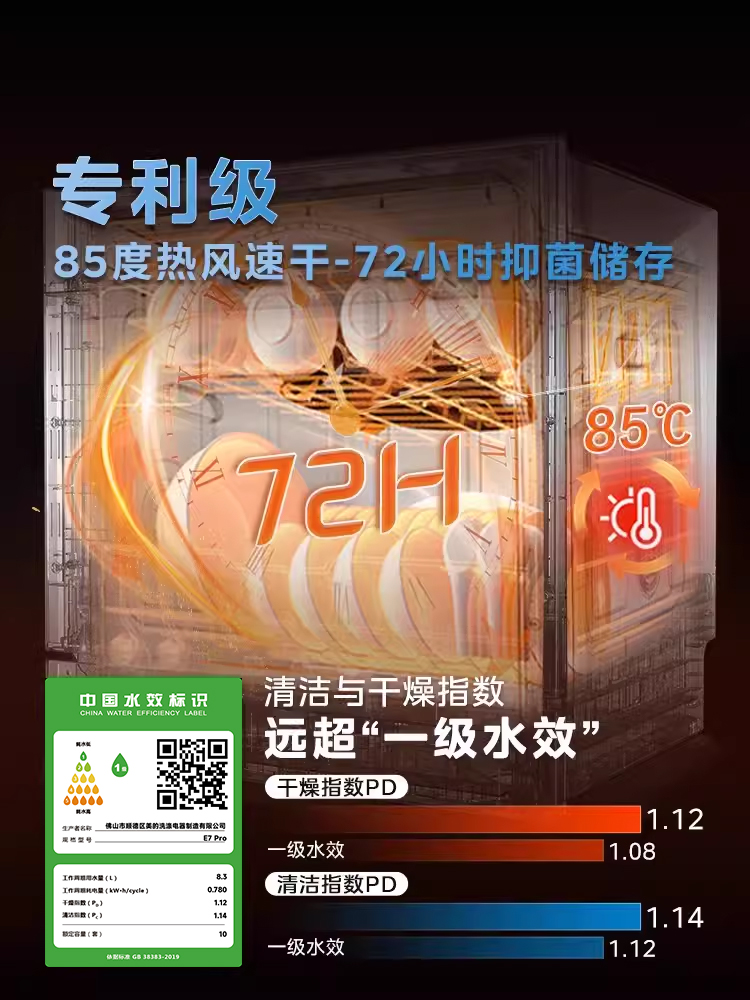 美的洗碗机E7 pro家用全自动大容量10套智能消毒小型台式嵌入式