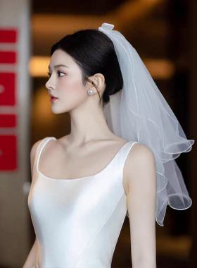 2026新款简约新娘领证拍照头纱