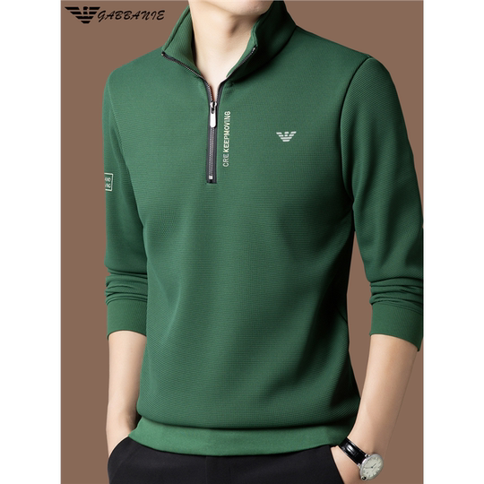 正品意大利男士纯棉长袖t恤秋冬新款立领打底polo衫宽松卫衣男装