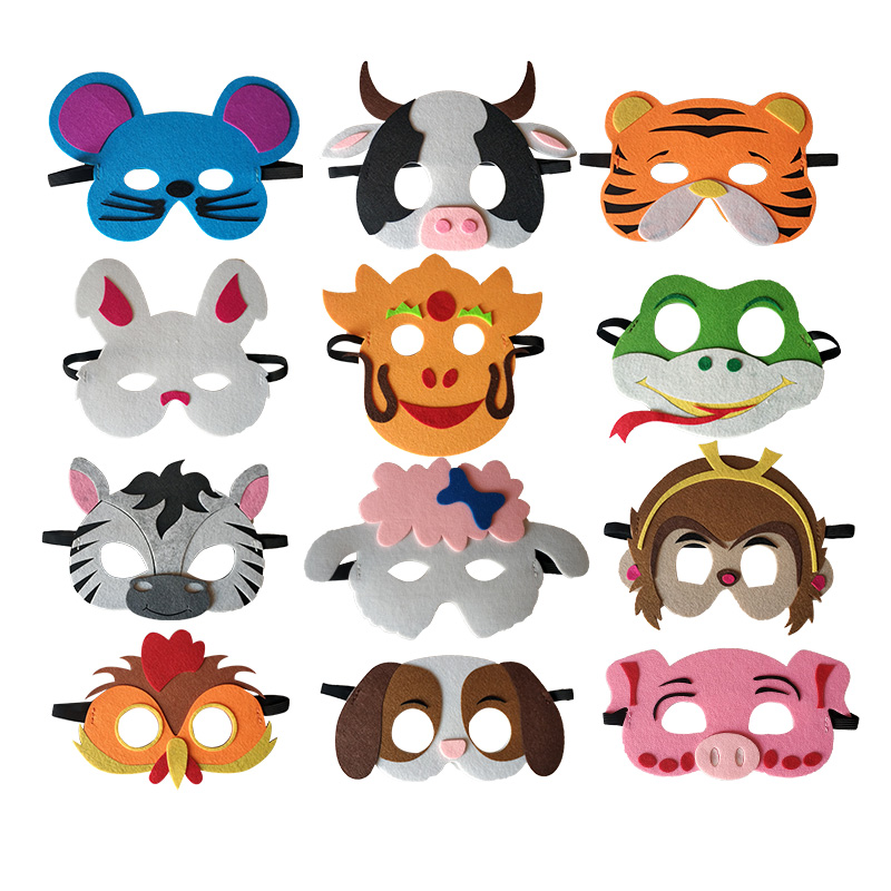 儿童成人动物十二生肖不织布面具万圣节表演鼠牛猪狗马龙羊兔眼罩