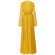 Niche long-sleeved long-sleeved yellow printed maxi dress