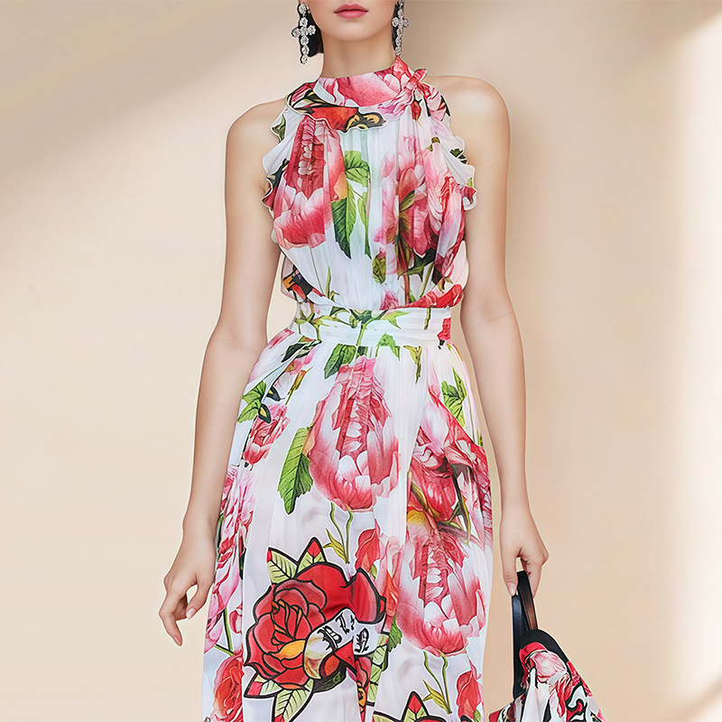 高端精致碎花连衣裙女印花长裙子飘逸大摆长裙时尚修身无袖仙女裙,淘宝优惠券,粉丝福利购,淘宝优惠卷