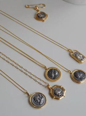 复古小众老钱风古钱币圆牌项链