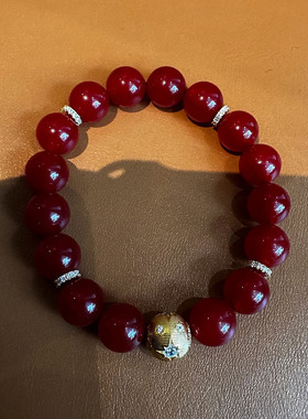 纯银本命年红玛瑙八芒星球手串女