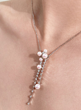 纯银璀璨星河珍珠流苏长项链银饰