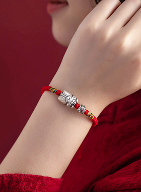 手绳纯银一鸣惊人红绳手绳手链