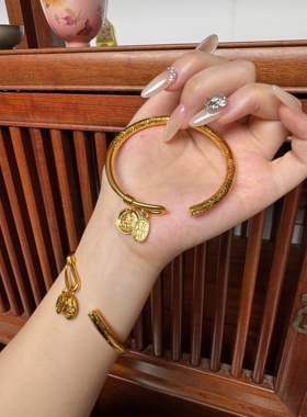 古法素圈手镯女款仿真黄金镯子实心不掉色正品纯越南沙金结婚首饰