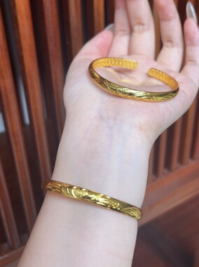 古法黄金手镯仿真越南沙金传承素圈镯子实心不掉色女结婚首饰礼物