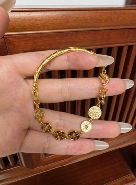 新款沙金手镯女古法传承仿真黄金手镯子纯实心结婚首饰叠戴不掉色