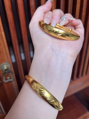 新款沙金手镯女古法传承仿真黄金手镯子纯实心结婚首饰叠戴不掉色