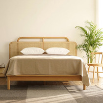 Nordic Rattan solid wood bed Mind design Bedroom-like board room Japanese style modern minimalist retro double bed