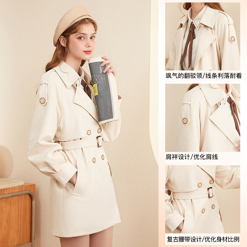 白色中长款kbne2022春秋新款风衣 kbne服饰风衣