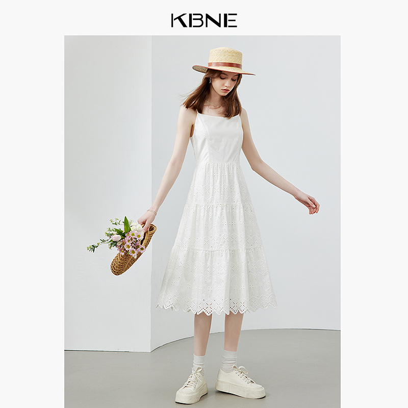 连衣裙女白色吊带裙长裙小白裙kbne2024夏季新款小个子背心裙子-图1