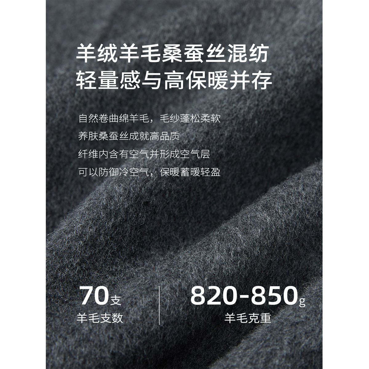KBNE羊绒桑蚕丝长款羊毛大衣女装2025冬季新款灰色西装领毛呢大衣 - 图3