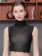 ຕາຫນ່າງ lace sleeveless turtleneck ກັບເສື້ອ bottoming ສີແຂງ