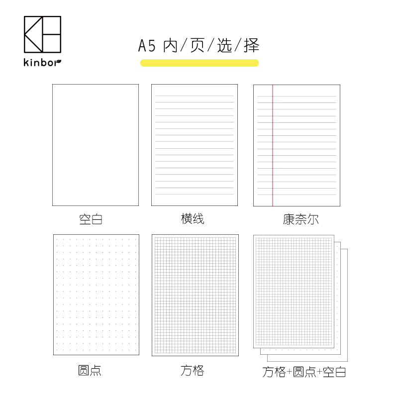 kinbor手帐本内芯a6空白手账本内页a5网格子本替换本芯学生日记笔记本子横线本替换本学生记录本 - 图2