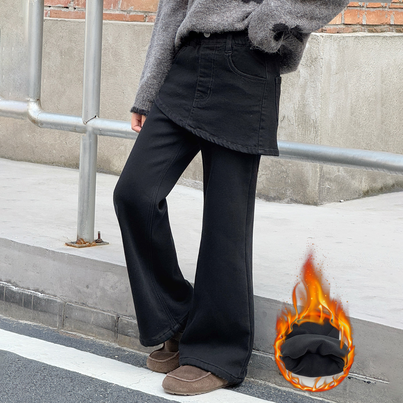 女童裤子牛仔裤加绒加厚秋冬装新款中大童洋气喇叭裤冬季保暖长裤,淘宝优惠券,粉丝福利购,淘宝优惠卷