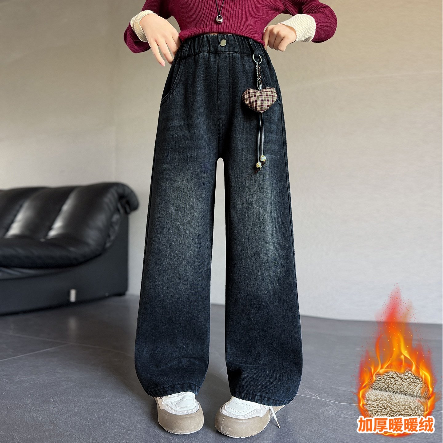 女童裤子牛仔裤加绒秋冬装新款中大童洋气直筒裤冬季保暖一条过冬,淘宝优惠券,粉丝福利购,淘宝优惠卷