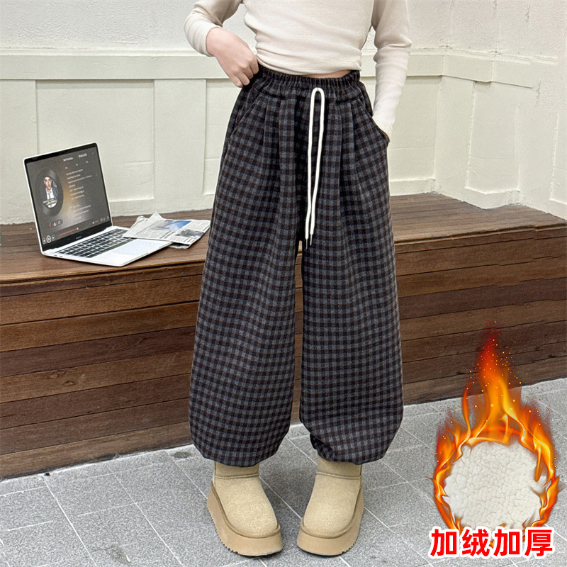 女童加绒裤子冬季新款儿童灯笼裤秋冬一体绒加厚长裤大童格子裤,淘宝优惠券,粉丝福利购,淘宝优惠卷