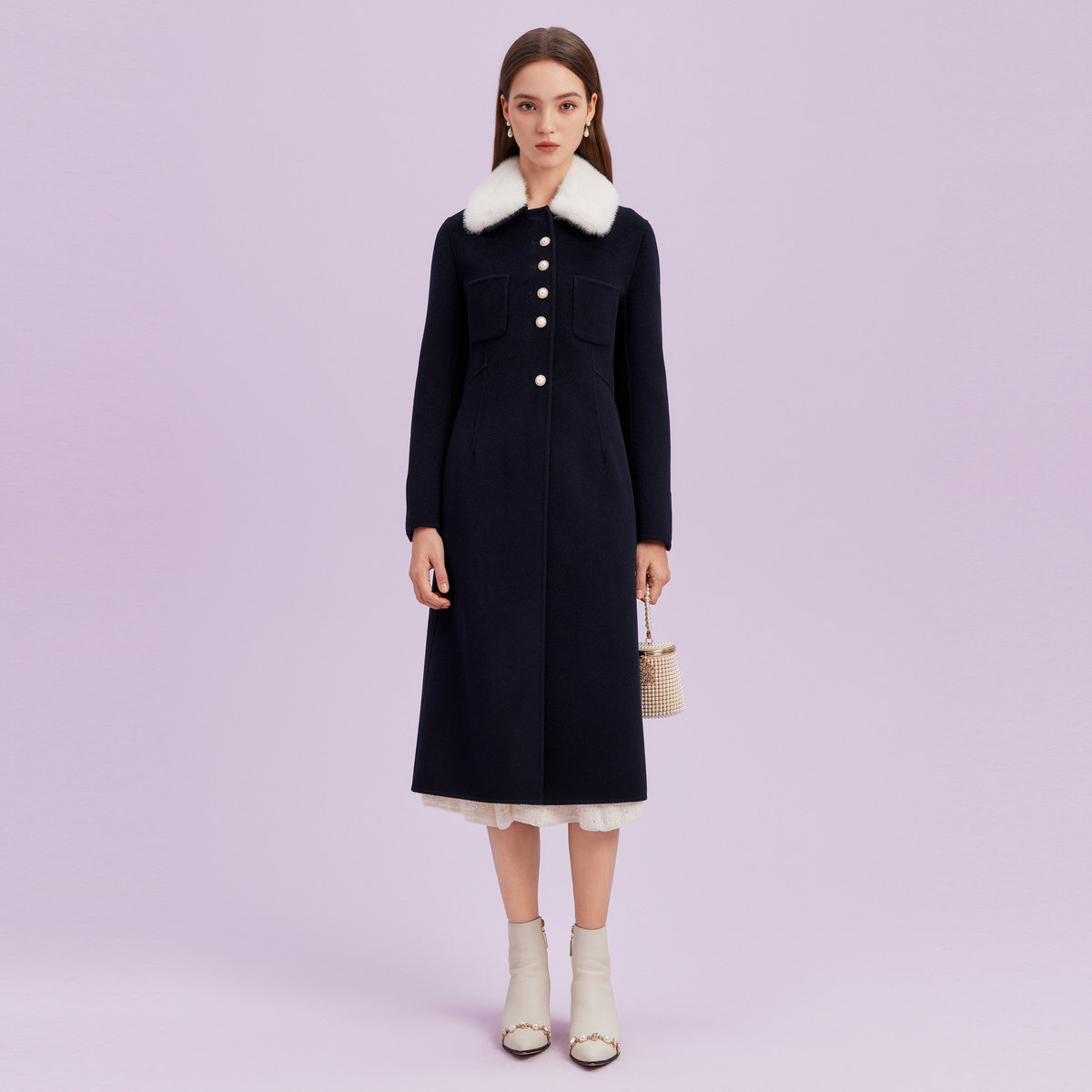 La Koradior拉珂蒂秋修身通勤时尚商场同款气质过膝毛呢大衣女,淘宝优惠券,粉丝福利购,淘宝优惠卷