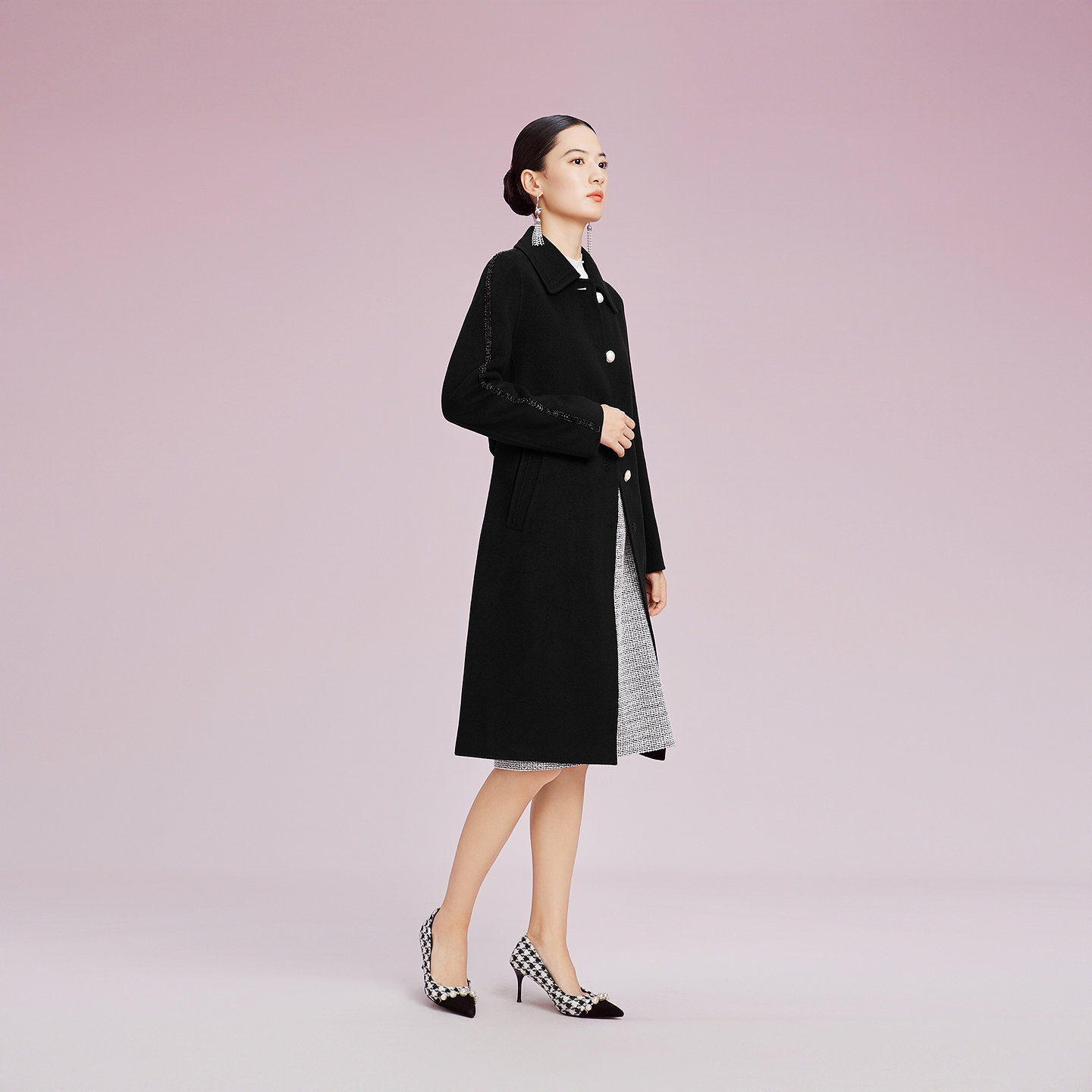 【羊毛】Lakoradior拉珂蒂时尚通勤女秋冬新款珍珠扣系带毛呢大衣,淘宝优惠券,粉丝福利购,淘宝优惠卷