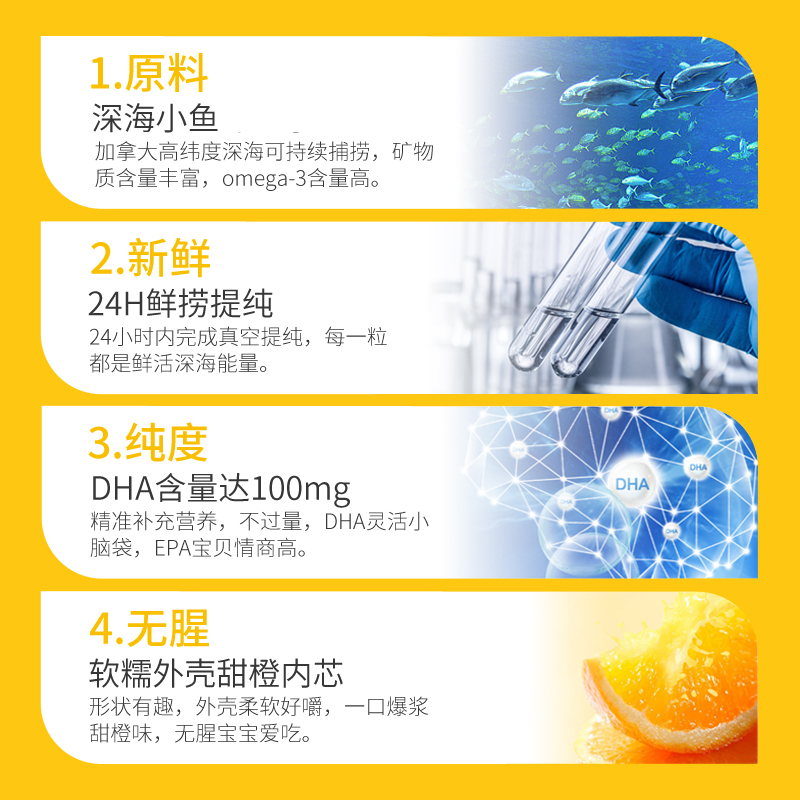 伟博天然进口儿童鱼油100mg宝宝DHA香橙味omega3明眸120粒 1岁+ - 图3