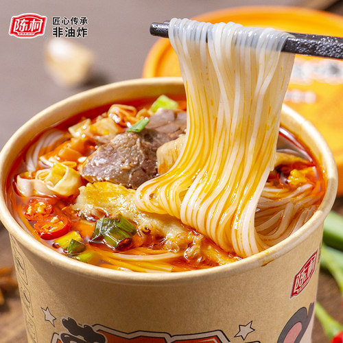 陈村酸辣粉桶装红薯粉熬夜粮方便粉丝6杯冲泡夜宵速食非油炸泡面 - 图1