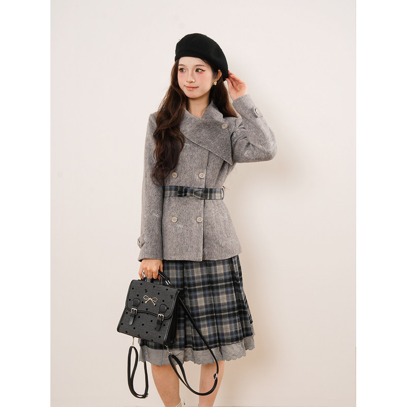 黯蓝织 2025冬新款小众毛呢外套裙子两件套学院风甜美呢子大衣女,淘宝优惠券,粉丝福利购,淘宝优惠卷
