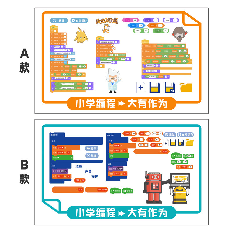 Scratch少儿编程壁纸图形化编程语言墙纸机器人教育机构壁画_虎窝淘