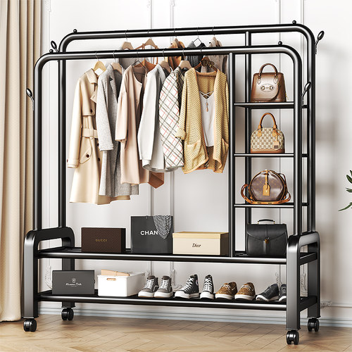 晾衣架落地家用卧室挂衣架宿舍室内双杆双层晒衣服架子简易凉衣杆 - 图0