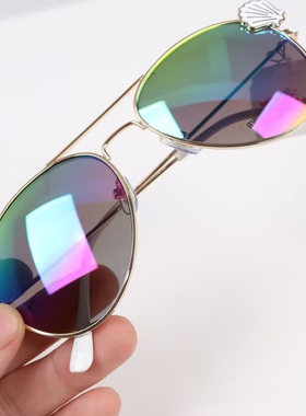 瑕疵特价justic*青少年大童彩虹金属防晒防紫外线UV太阳眼镜墨镜
