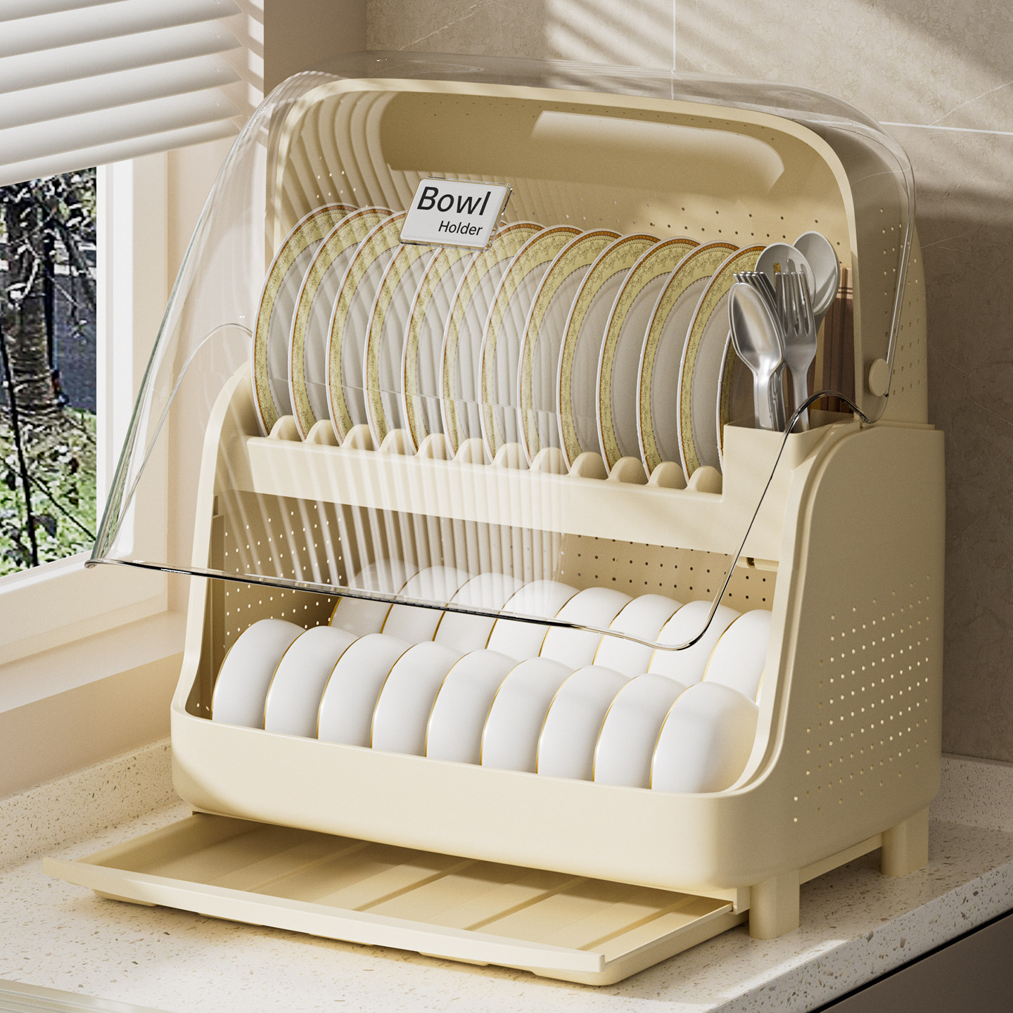 厨房碗碟收纳架台面收纳盒家用放碗盘子碗筷置物架双层沥水碗柜,淘宝优惠券,粉丝福利购,淘宝优惠卷