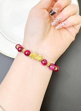 新中式越南沙金手链民族风吞金兽貔貅手串复古高级感久不掉色饰品