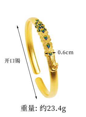越南沙金古法传承珐琅烧蓝孔雀开口手镯民族风久不掉色铜镀金饰品