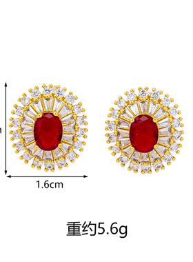 简约风镶钻椭圆活口戒指耳钉套装女越南沙金项链久不掉色饰品
