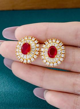 简约风镶钻椭圆活口戒指耳钉套装女越南沙金项链久不掉色饰品