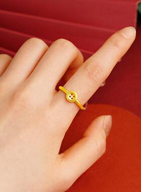 ins小众轻奢沙金戒指女款 纽扣仿金块铜指环活口可调节配饰新品