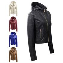 Women#39 s hoodied PU leather jacket Leather coat to cap women